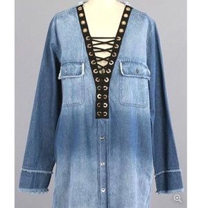 Hot & Delicious Denim Lace Up Dress